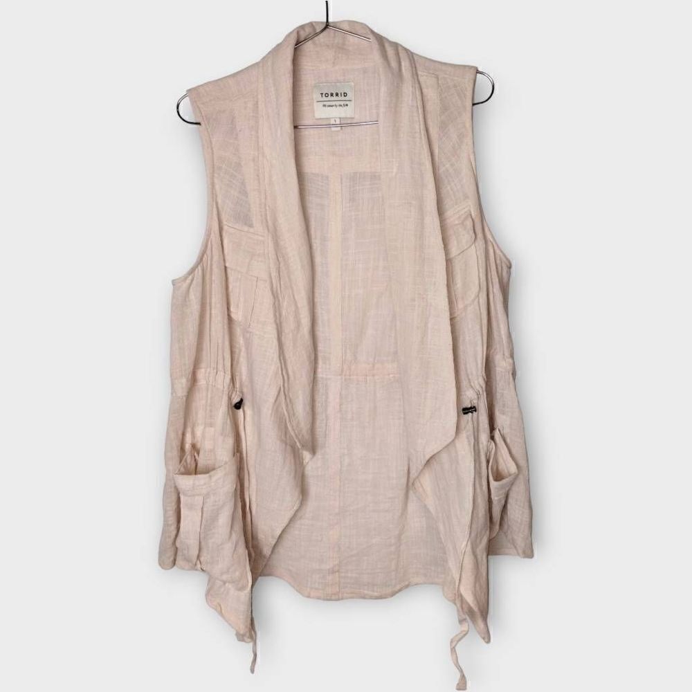 Torrid Womens Vest Top Sz 8 Linen Cargo‎ Waist Tie Natural Pale Pink Pockets - Picture 3 of 11
